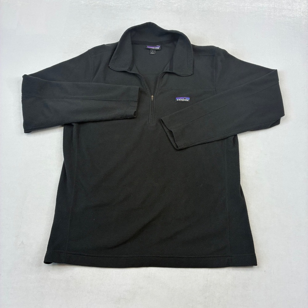 Patagonia Micro D Fleece Pullover Men Large Black Quarter Zip Lightweight P-6